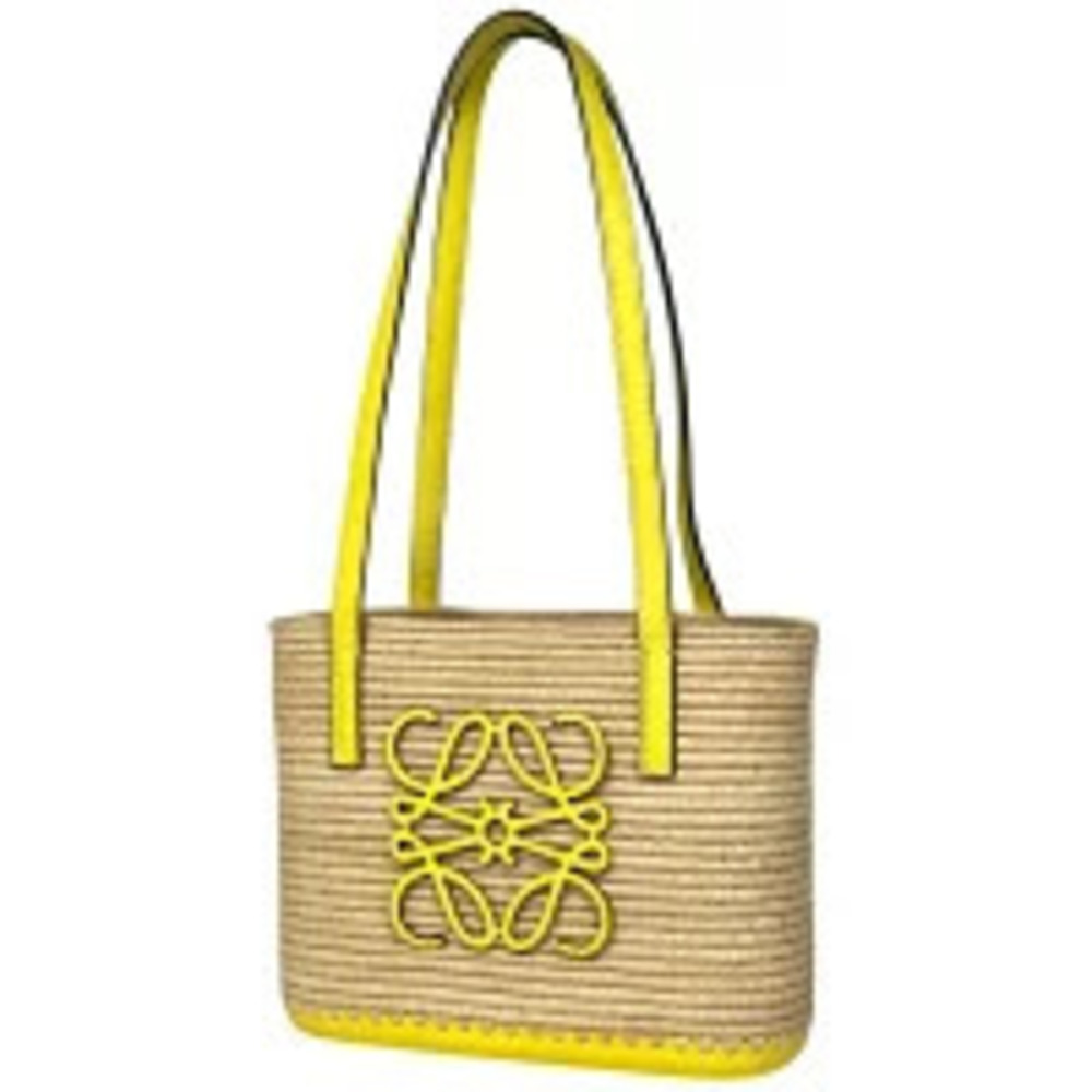 Loewe Square Basket Shoulder Bag Anagram Raffia Yellow